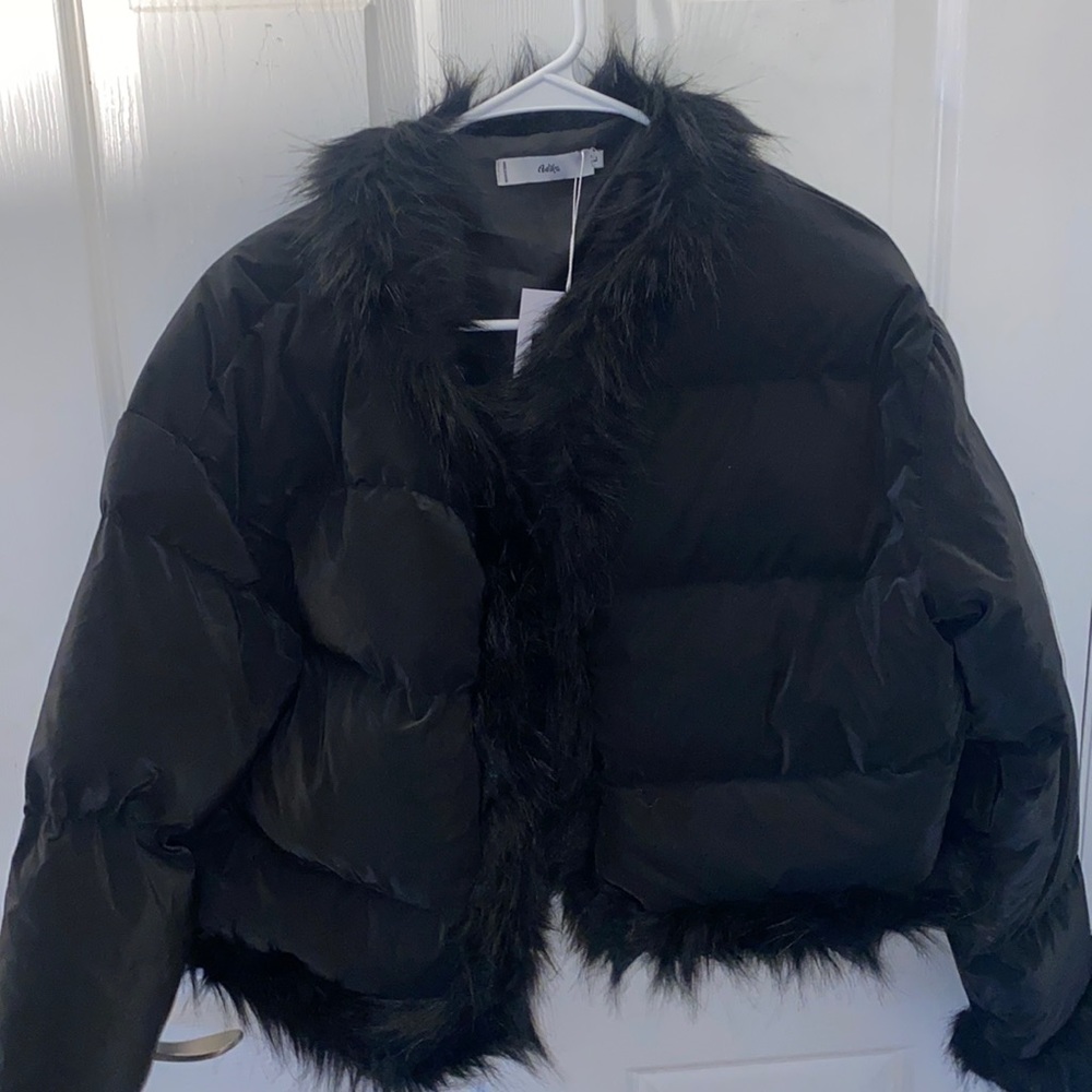 Peters Nylon Jacket with faux fur Puffer jacket (Black)